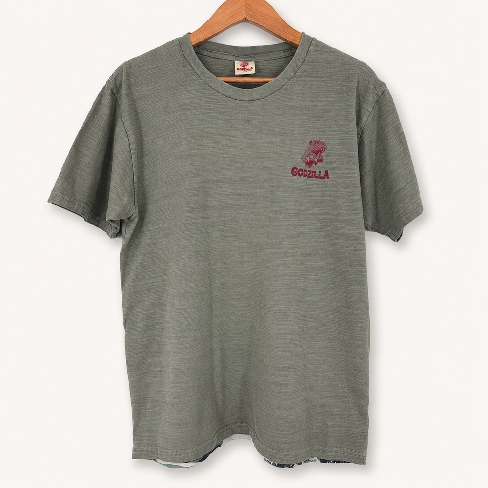 Godzilla XL Shirt Gray Hokusai Japan Made Great Wave Off‎ Kanagawa Slub Knit Art